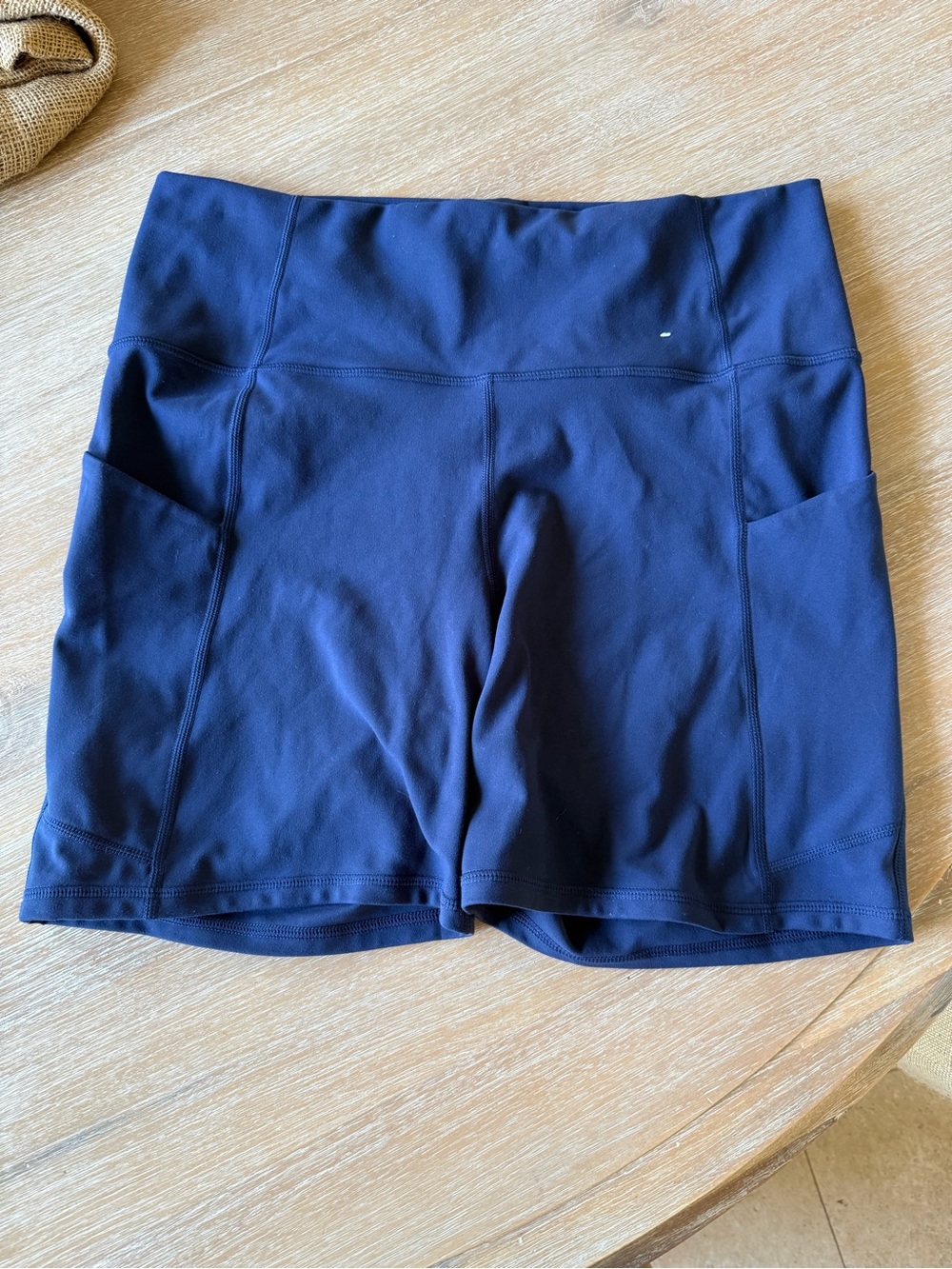 Fabletics Navy High-Rise Bike Shorts with Side Pockets